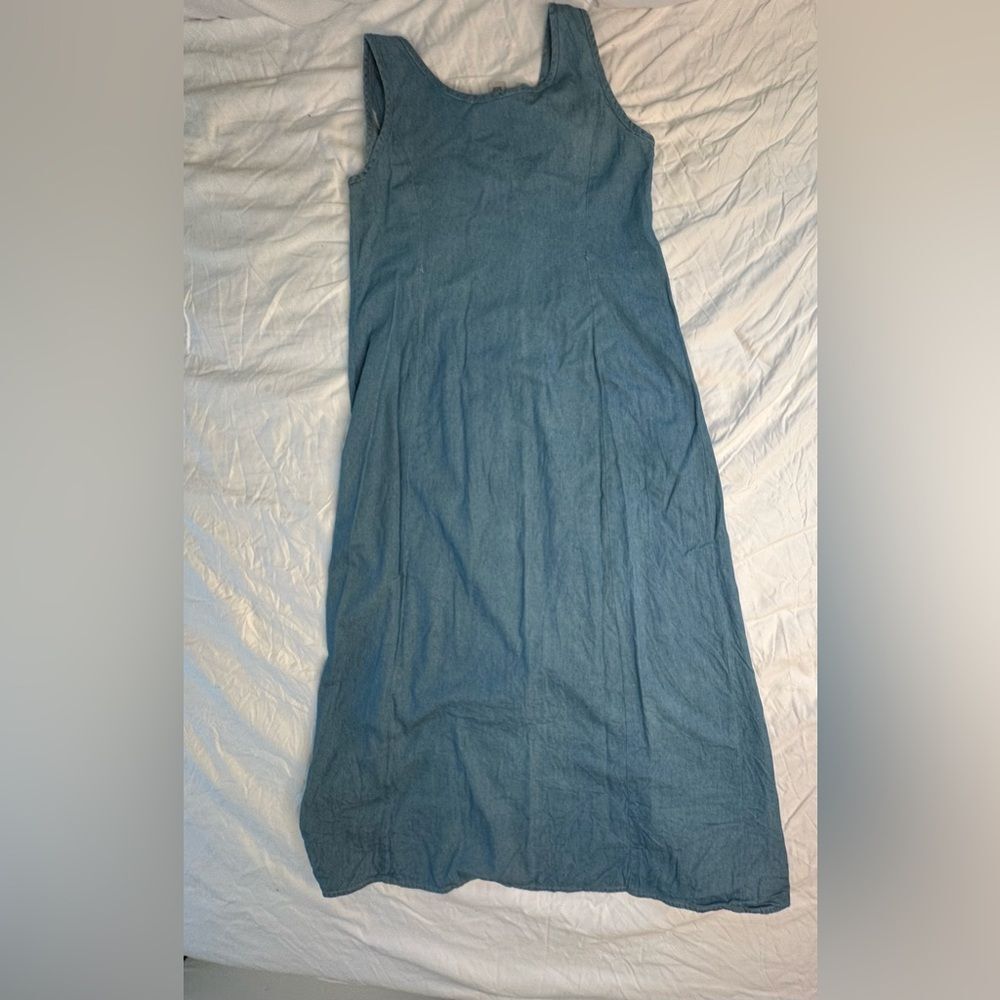 Vintage 90s Robbie Bee Chambray Tank Maxi Dress Button Front | Size 8 - Picture 12 of 12